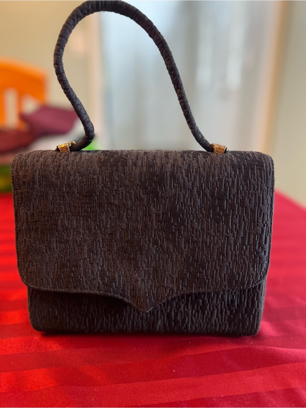 Source Unknown Black Textured Top-Handle Clutch